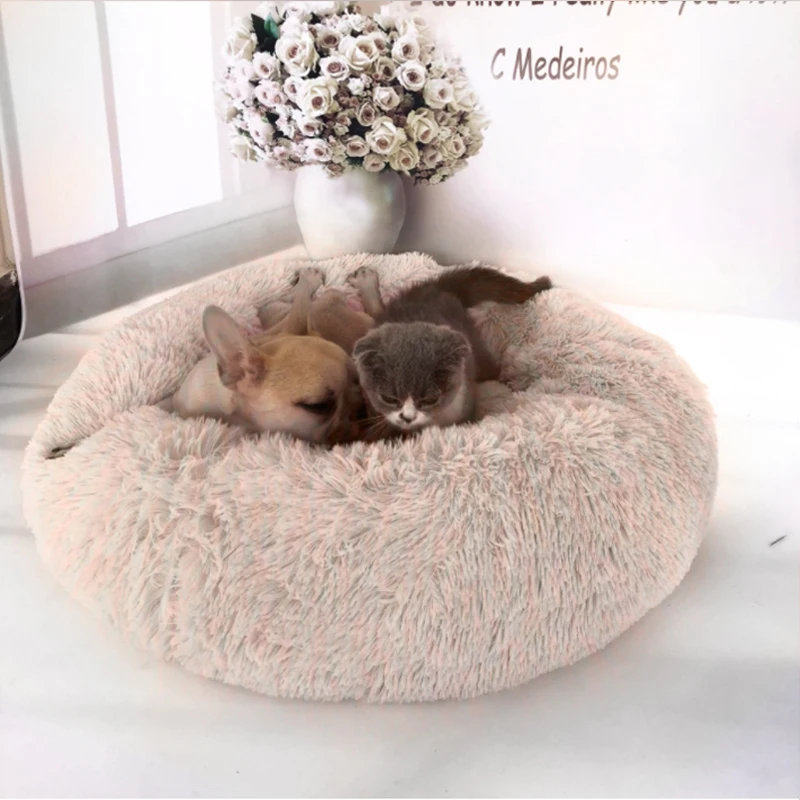 

50x50cm Long Plush Super Soft Pet Bed Kennel Dog Round Cat Winter Warm Sleeping Bag Puppy Cushion Mat Portable Cat Supplies