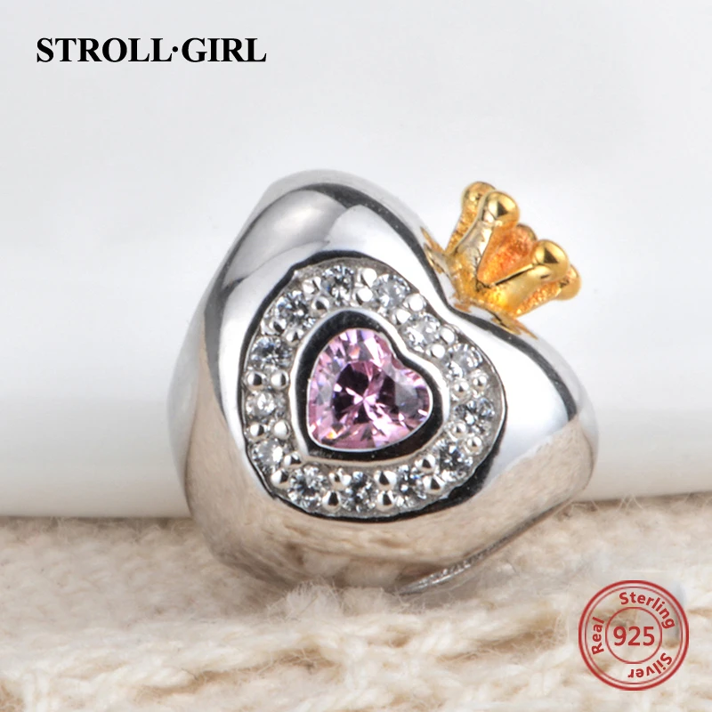 

New arrival romantic crown love heart charms with Cubic Zircon 925 silver charms fit original European bracelet diy jewelry gift