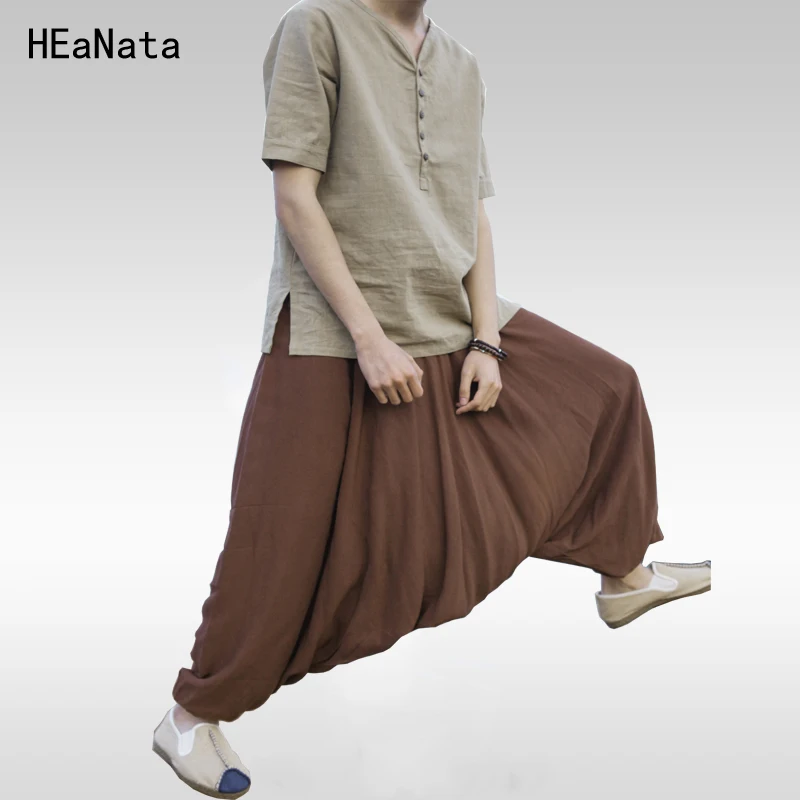 

Men Joggers Cotton Indian Harem Pants Men Big Crotch Pants Nepal Baggy Linen Pants Hip Hop pure color Big Bloomers Pants Punk