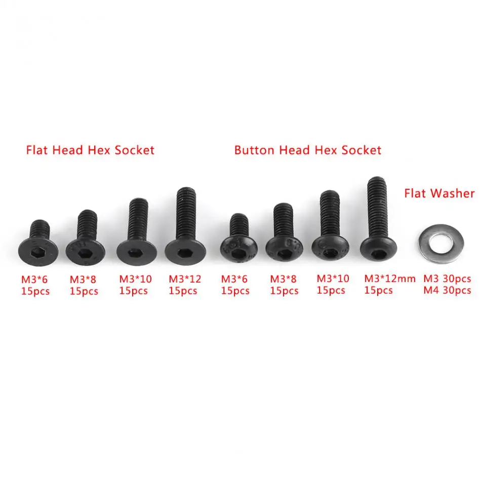 

180pcs M3 Hex Socket Screw Flat Button Head Screws and M3/M4 Washers Assortment Kits Wood Screws Assortment Kit