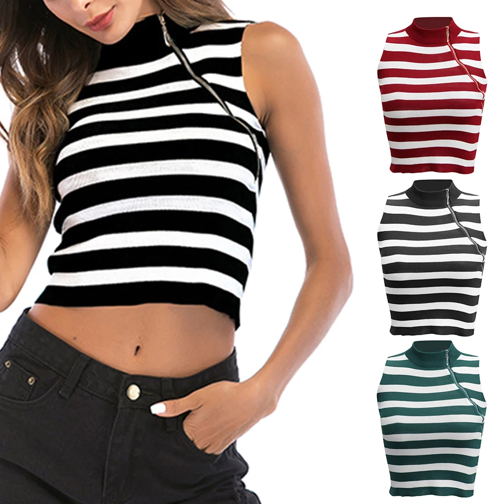 

Hot Sale New Women Sexy Cotton Crop Top Crop Bustier Multicolor Sleeveless Stripes Cropped Blusas Vest Tank Top Camisole