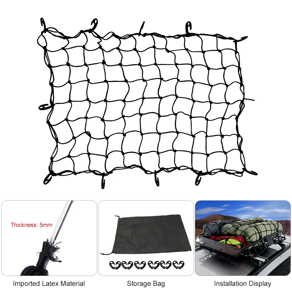 

Auto Interior Accessories Universal Car Trunk Luggage Storage Cargo Organiser Net 120x90cm Elastic Mesh Net with Hooks