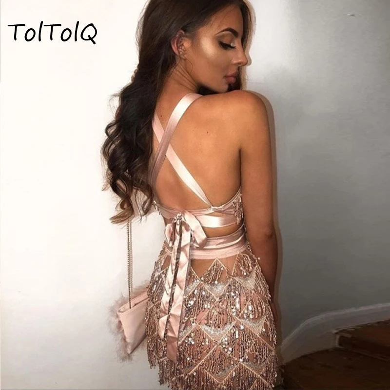 sequin tassel bodycon dress