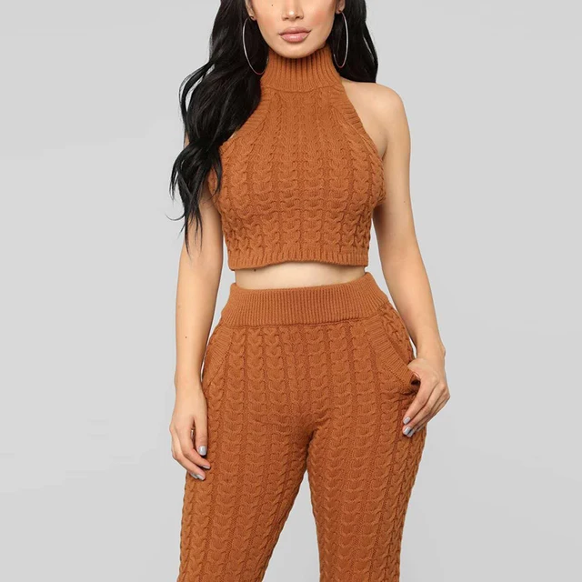 Best Offers 2018 Winter Womans Sweater + Lont Pants Sets Solid Color Female Casual Two-Pieces Suits Slim Sweater Knit Loungewear Set