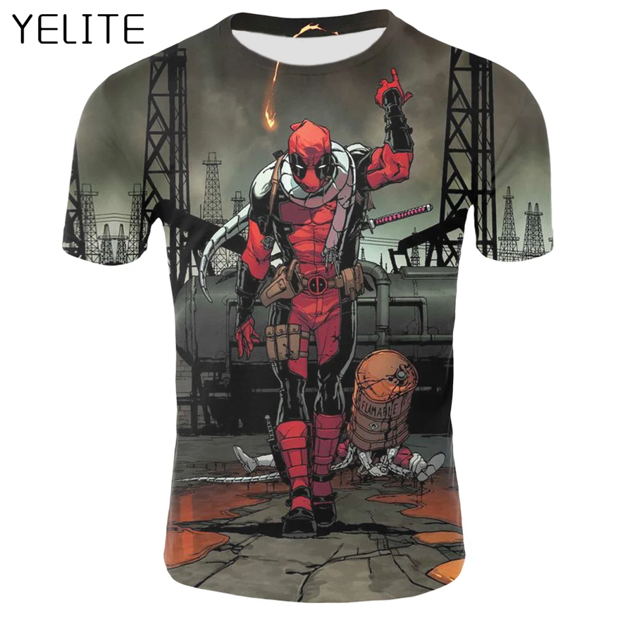 

YELITE 2019 New Men 3d Print Deadpool T-shirt Men Marvel Movie Funny Tshirt Short Sleeve O-neck Casual Style Fashin Shirt