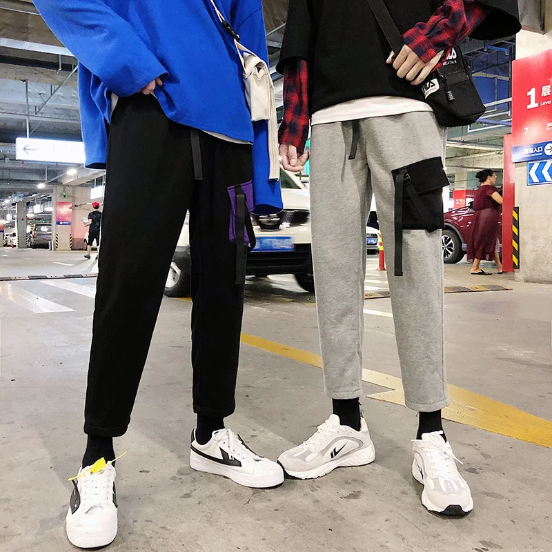 Men's Trousers 2019 Spring New Harbor Pockets Straight Tube Nine Pants Fashion Urban Feet Gray Black Youth Casual Men's Clothing Men's Trousers 2019 Spring New Harbor Pockets Straight Tube Nine Pants Fashion Urban Feet Gray Black Youth Casual Men's Clothing