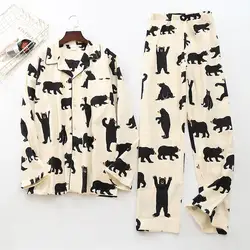Милый белый медведь 100% матовый хлопок для женщин пижамы для девочек повседневное модная Пижама домашняя одежда