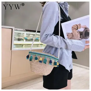 

Cloth Bag Tassel Shoulder Bag Women Summer Rattan Crossbody Bag Handmade Woven Beach Bohemia Female Cross Body Bag New Fashion