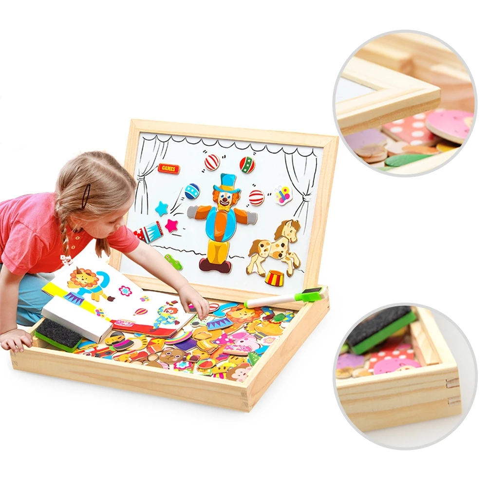 

Wooden Magnetic Puzzle Figure/Animals/ Vehicle /Circus Drawing Board 5 Styles Box Educational Toy Gift