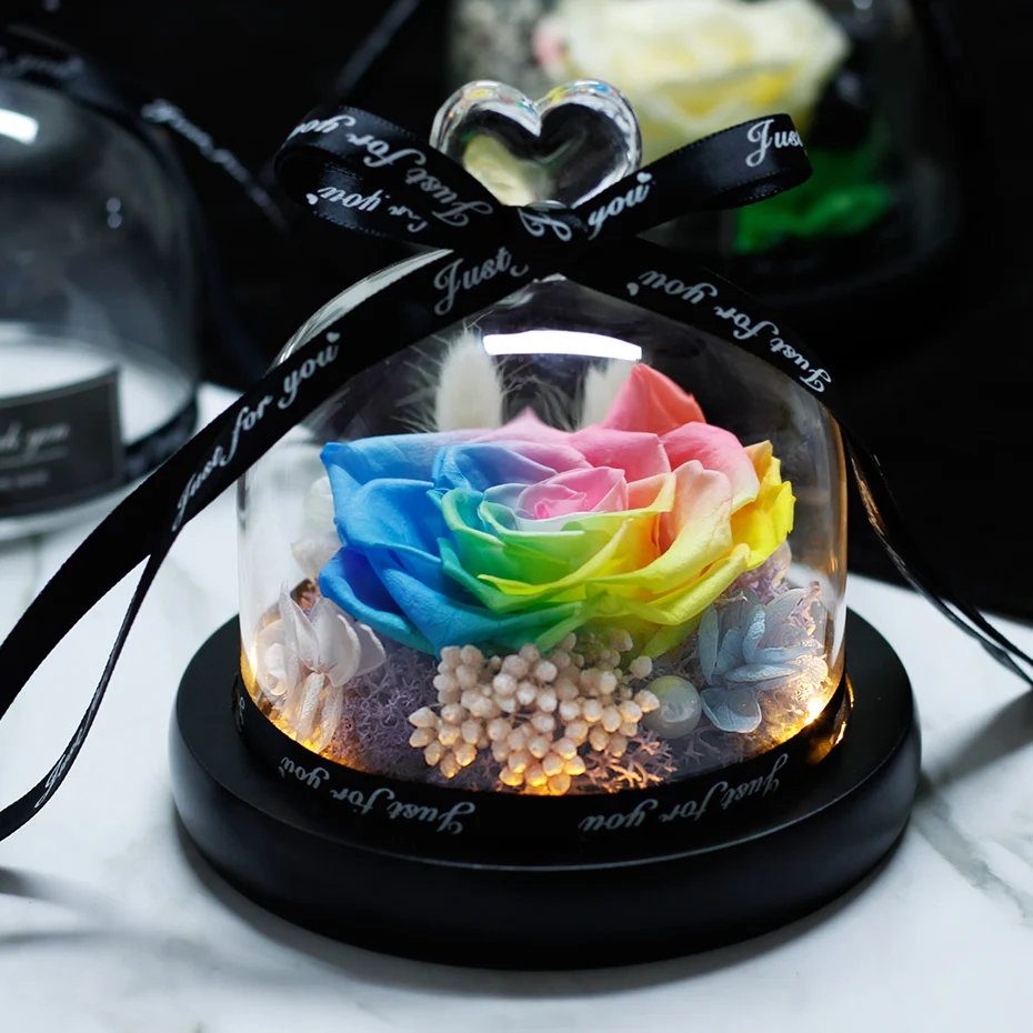 

Led Flower Rose In Flask Preserved Immortal Flower In Glass Cover Romantic Gift For Lover Birthday Gifts Home Decor