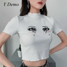 Женские топы с круглым вырезом и вышивкой в стиле Харадзюку