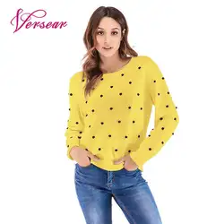 Versear осень 2019 г. модные женские трикотажные свитер пуловер Топы с длинным рукавом О-образным вырезом помпон Женская Повседневная Свободная