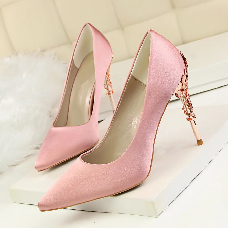 Buy Women Pumps Elegant Pumps Sexy Thin Female High Heels Shoes Pointed Silk
