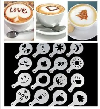 

16PCS/Set Cafe Foam Spray Template Barista Stencils Decoration Tool Garland Mold Coffee Printing Flower Model