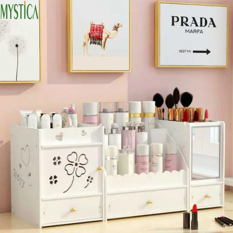 Special Chance for  Plastic Cosmetic Storage Box Home Desktop Drawer Mirror Dresser Storage Boxes Holder Makeup Skin Ca