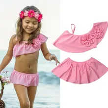 Meihuida/брендовый Детский комплект бикини для девочек; топы с цветочным принтом на одно плечо+ однотонные юбки; плавки; одежда для купания; пляжная одежда для малышей; купальный костюм