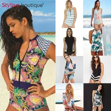 Рашгард с принтом, половина рукава, Цельный купальник без рукавов, женский купальник для серфинга, купальный костюм, Рашгард, maillot de bain