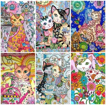 

AZQSD Diamond Painting Cat Full Square Handmade Gift Diamond Mosaic Cross Stitch Animal Home Decor Picture of Rhinestones