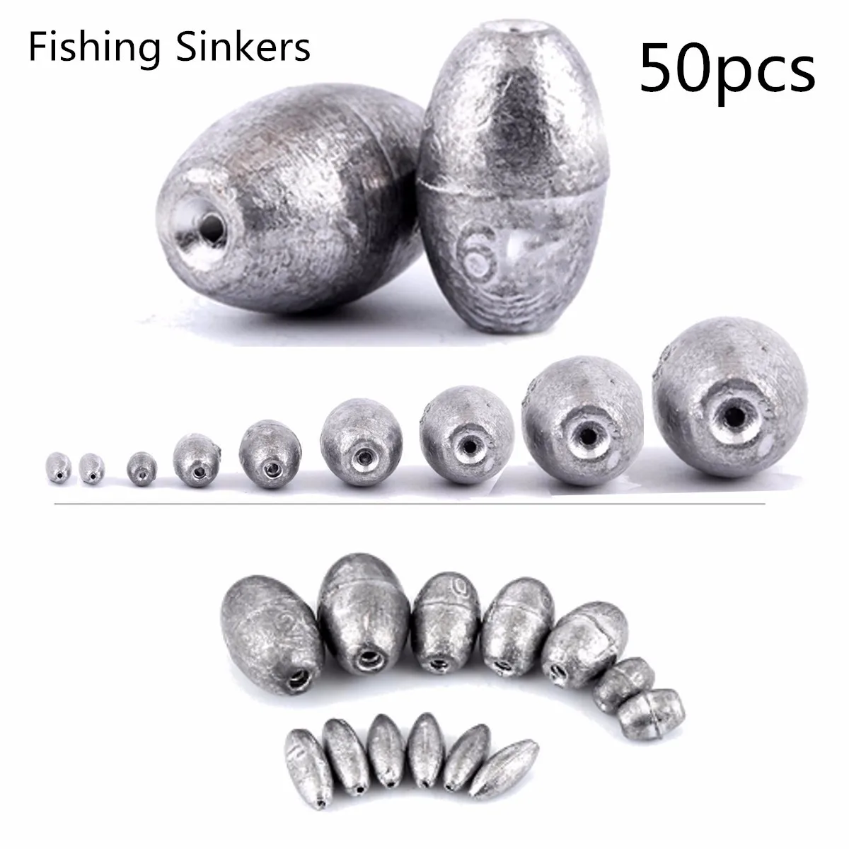 

50pcs Fishing Lead Sinker 0.2g 0.35g 1g 2g 3g 4g 5g 6g Long Rod Lead Fishing Weights Sinkers For Fishing Tackle