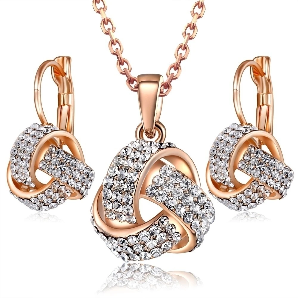 Womens Gold colored Plated Austrian Crystal Necklace And