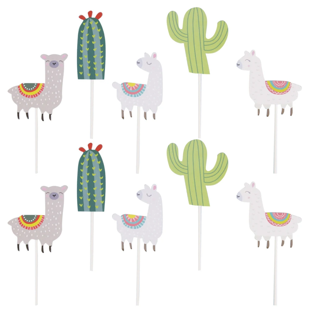 

25 Pcs Cake Toppers Paper Cute Cactus Alpaca Patterned Cake Decorating Toppers Cake Picks Fruit Picks for Birthday Wedding