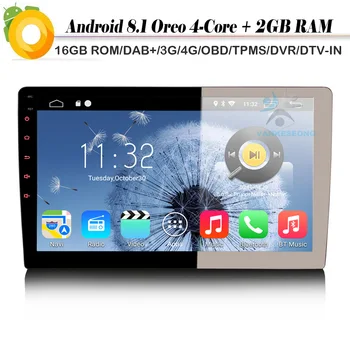 

10.1" 2 din DAB+ Autoradio Android 8.1 Car Multimedia Player GPS Sat Nav Bluetooth Radio WiFi 4G TPMS TNT RDS DVR BT OBD DVT-IN