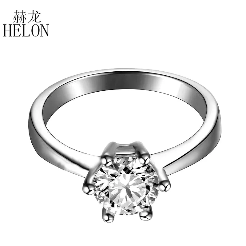 HELON Твердые 14 k White 0.5ct круглый искусственный бриллиант Обручение обручальное кольцо качественные муассаниты дамы кольцо Fine Jewelry