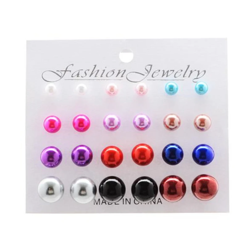 

12 pairs White Simulated Pearl Earrings Set For Women Jewelry On Ear Ball Earrings kit