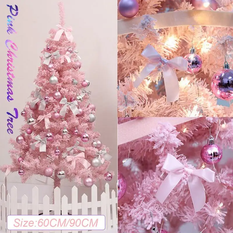

60/90cm Pink Christmas Tree Artificial Christmas Tree with LED Xmas Party Holiday Ornament Home Decor Office Decorations