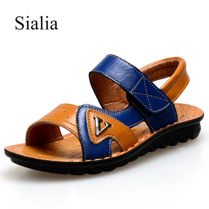 

Sialia Genuine Leather Boys Sandals Children Shoes For Kids Sandals Girls Shoes Soft Leather Flat with Hook&Loop Summer Beach