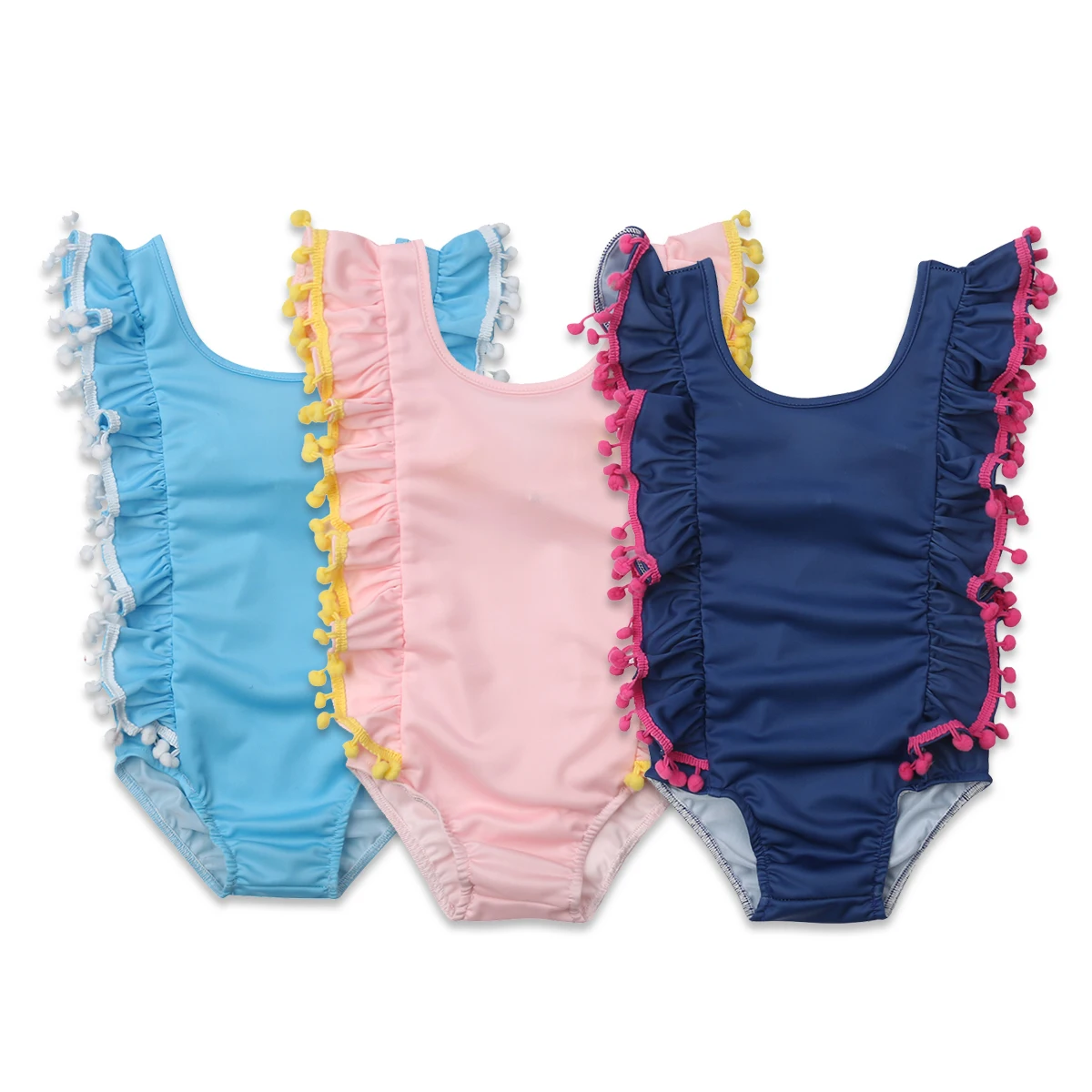 Kids Girls Solid Tassels Swimwear Costume Bikini Swim Bathing Suit For