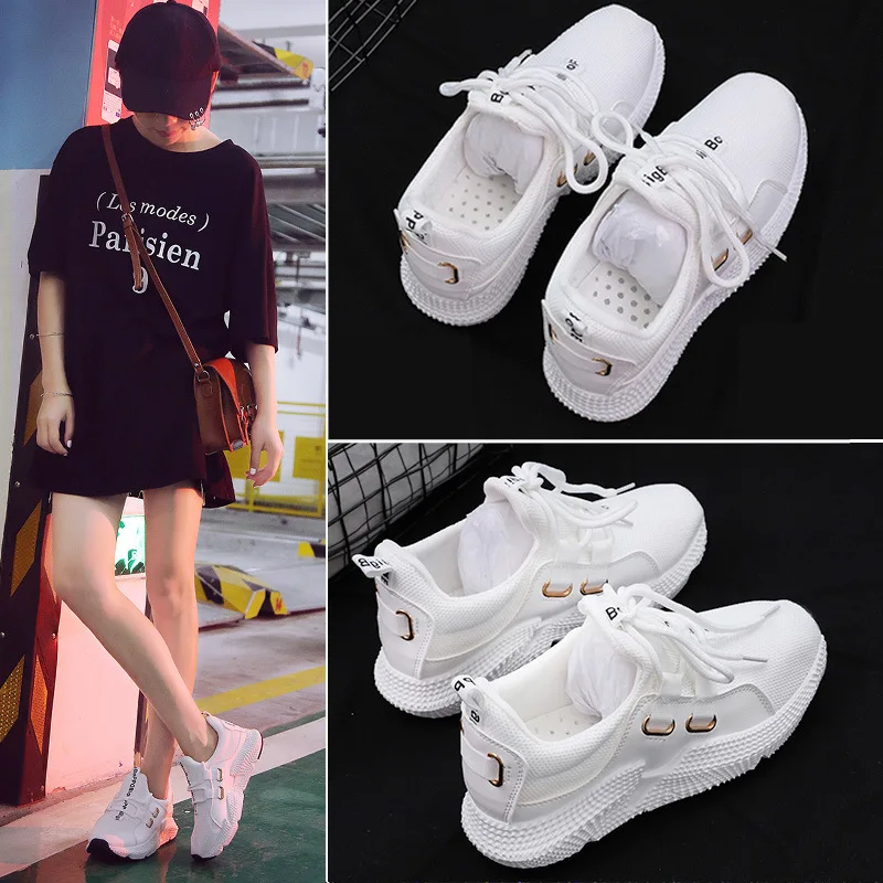 حذاء كاجوال امرأة 2019 الربيع شيا Xinkuan التهوية صغيرة حذاء أبيض امرأة مهرج Run Sneakers امرأة زيادة أحذية تزلج