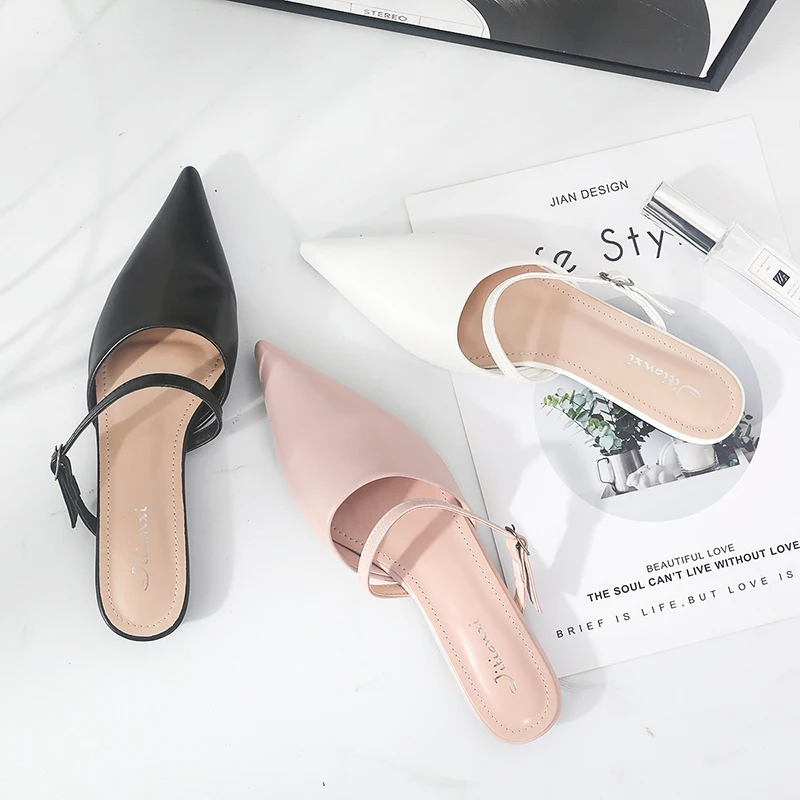 

Women Mules Flat Heel Pointed Toe Mary Janes Slip Ons Slides Summer Slippers
