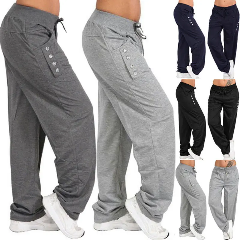 

Women Boho Button Harem Pants Casual Loose Pants Ladies High Waist Trousers