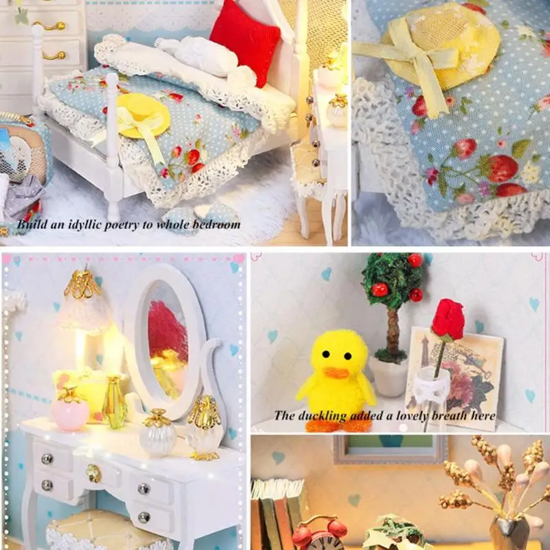 DIY Assemble Wooden Dollhouse Kit Toys Dollhouse Furniture Miniature Doll House with Dust Cover Handicraft for Chrismas Gift