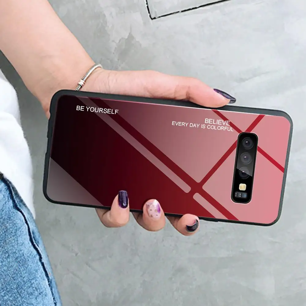 

S10+ Tempered Glass Case For Samsung for Galaxy S10 Plus Gradient Back Cover On for Gelaksi S10 S 10 + 10e 10plus 10+ Shell Capa