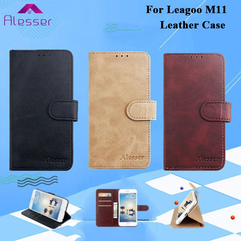

Alesser For Leagoo M11 PU Leather Case Kickstand Flip Wallet Case With Card Pocket For Leagoo M11 Protective Phone Shell Cases