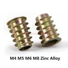 2021 décor bois meubles 50pcs M4 M5 M6 M8 en alliage de Zinc fil pour bois insérer écrou à bride hexagonale tête d'entraînement meubles écrous Hw058