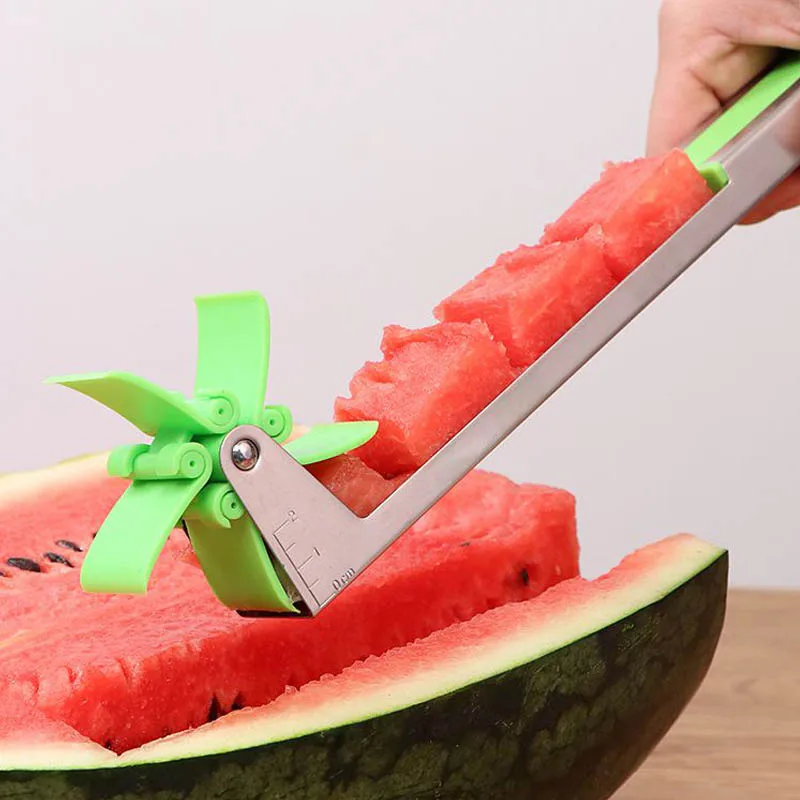 Kitchen windmill Watermelon Slicer Cutter Tongs Corer Fruit Melon Stainless Steel Cut Refreshing Cubes |