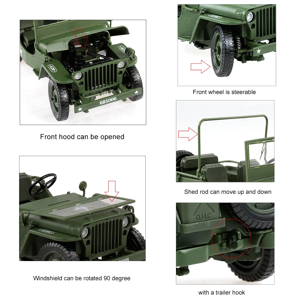 1/18 военный игрушечный джип автомобиль Военная тактика модель автомобиля Уиллис военная техника сплав модель автомобиля для детей игрушки подарки