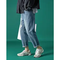 Джинсы с дырками мужские джинсы большого размера брюки с леггинсами мужские брюки повседневные джинсы с покрытием по щиколотку свободные