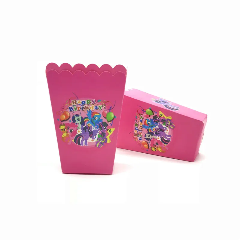 

6Pcs 14*9*6cm My Little Pony Theme Popcorn Boxes Kid Girl Birthday Party Cartoon Disposable Popcorn Box Candy Box Supplies