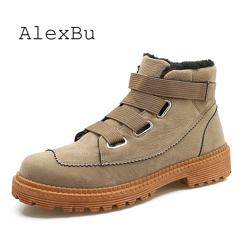 

AlexBu 2019 New Autumn Winter Men Casual Shoes Ankle Martin Boots Man With Plush Keep Warm Luxury Brand Fashion Men Snow Boots