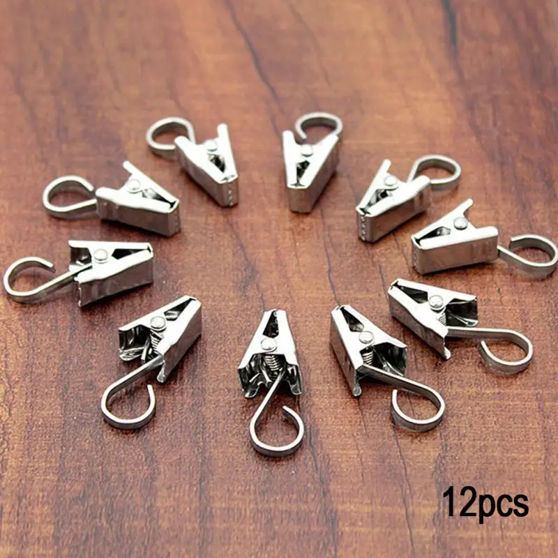 

12PCS/Set Curtain clip stainless steel shower curtain hooks folder serrated metal clip
