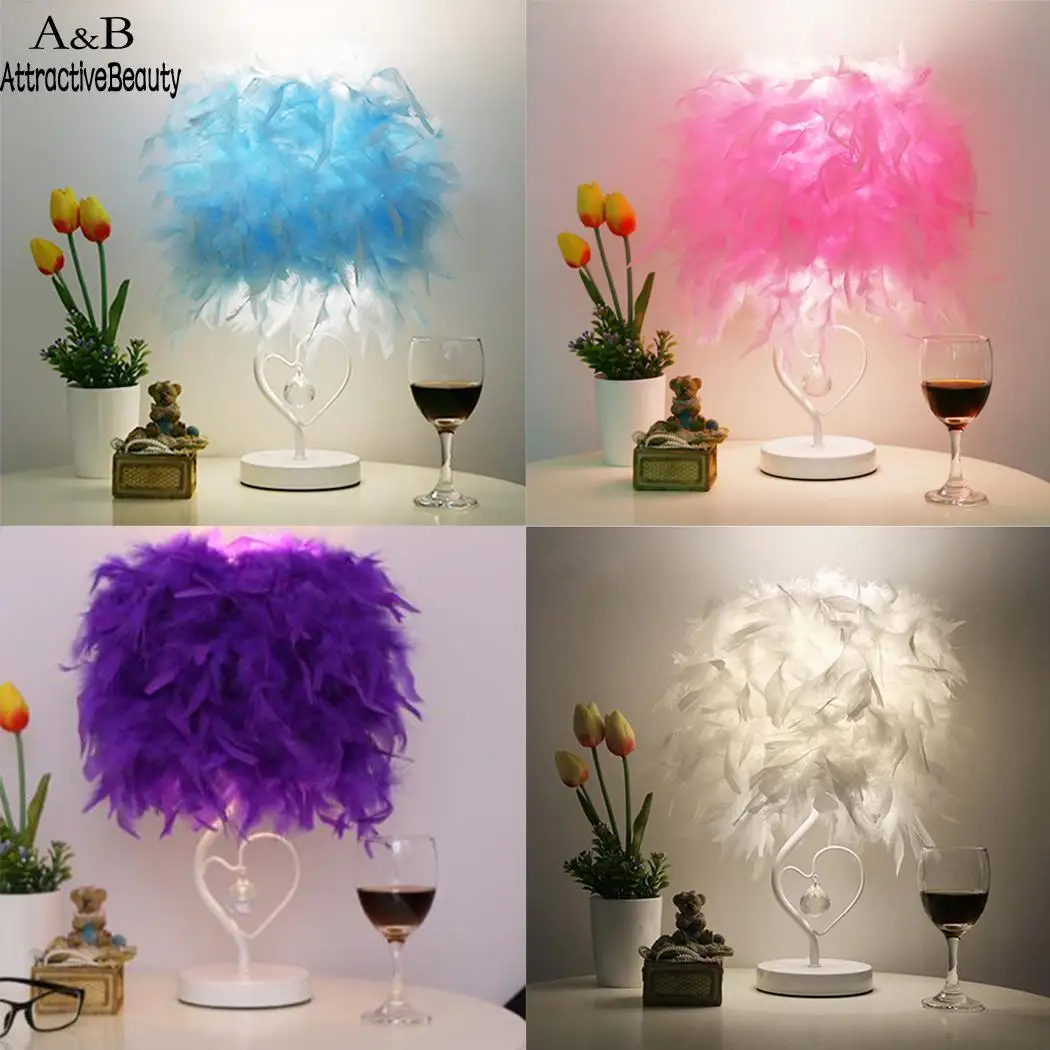 

Simple Heart Shape Feather Artificial Crystal Table Lamp EU Plug 3000K 4000K 3V 250V E27 Button Switch 23cm 9 1inch