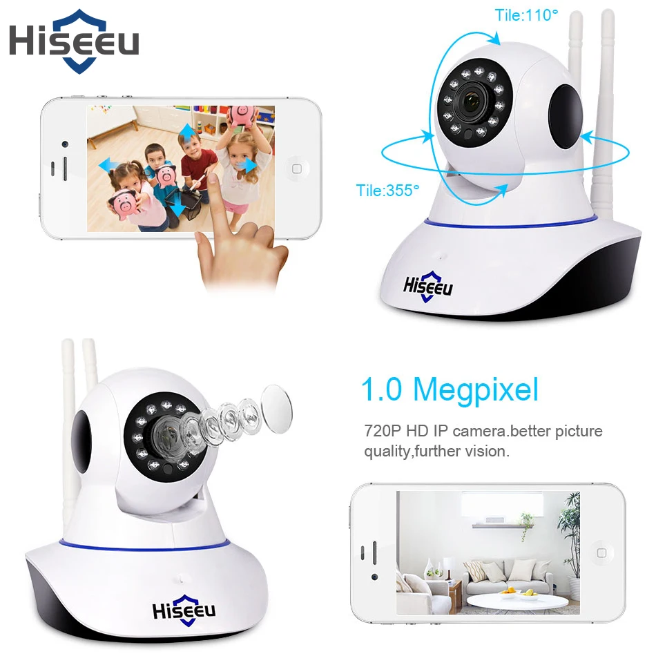 Hiseeu Wi-Fi IP Камера P2P HD 720P видеонаблюдения двухстороннее аудио ИК Ночное видение
