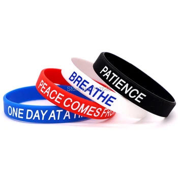 

300pcs Inspirational Quote BREATHE, PATIENCE, ONE DAY AT A TIME, PEACE wristband silicone bracelets free shipping by ePacket A