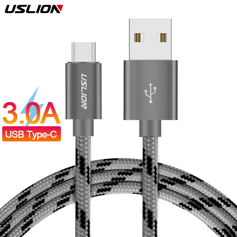 USLION USB Type C Cable Fast Charging USB C Type-C Phone Cable for Samsung Galaxy S9 S8 xiaomi mi 8 5s Nylon Braided Data Sync magnetic charger for android