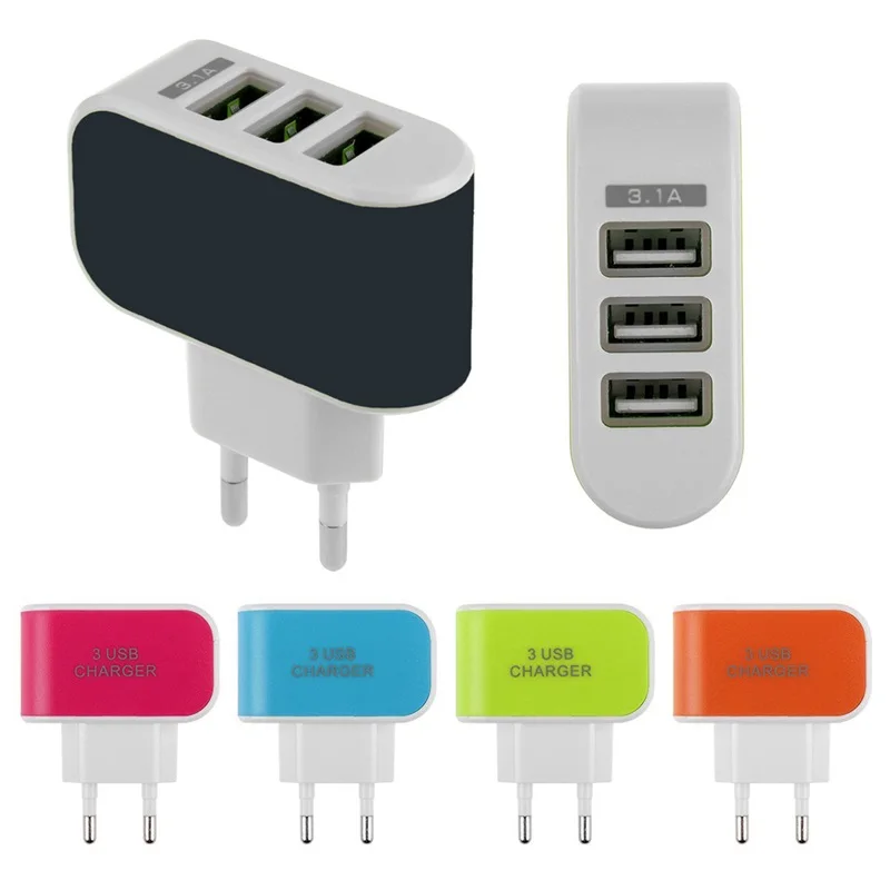 Путешествия USB 3-настенное зарядное устройство адаптер питания переменного тока Plug Светодиодный индикатор тройной зарядка через usb для iPhone SAMSUNG карамельный цвет ЕС