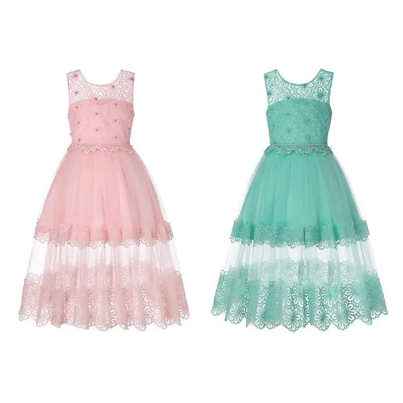 

Girl Ball Gown Kids Girl Lace Flower Side Evening Dress Princess Sleeveless Party Wear Elegant Girl Formal Vestido